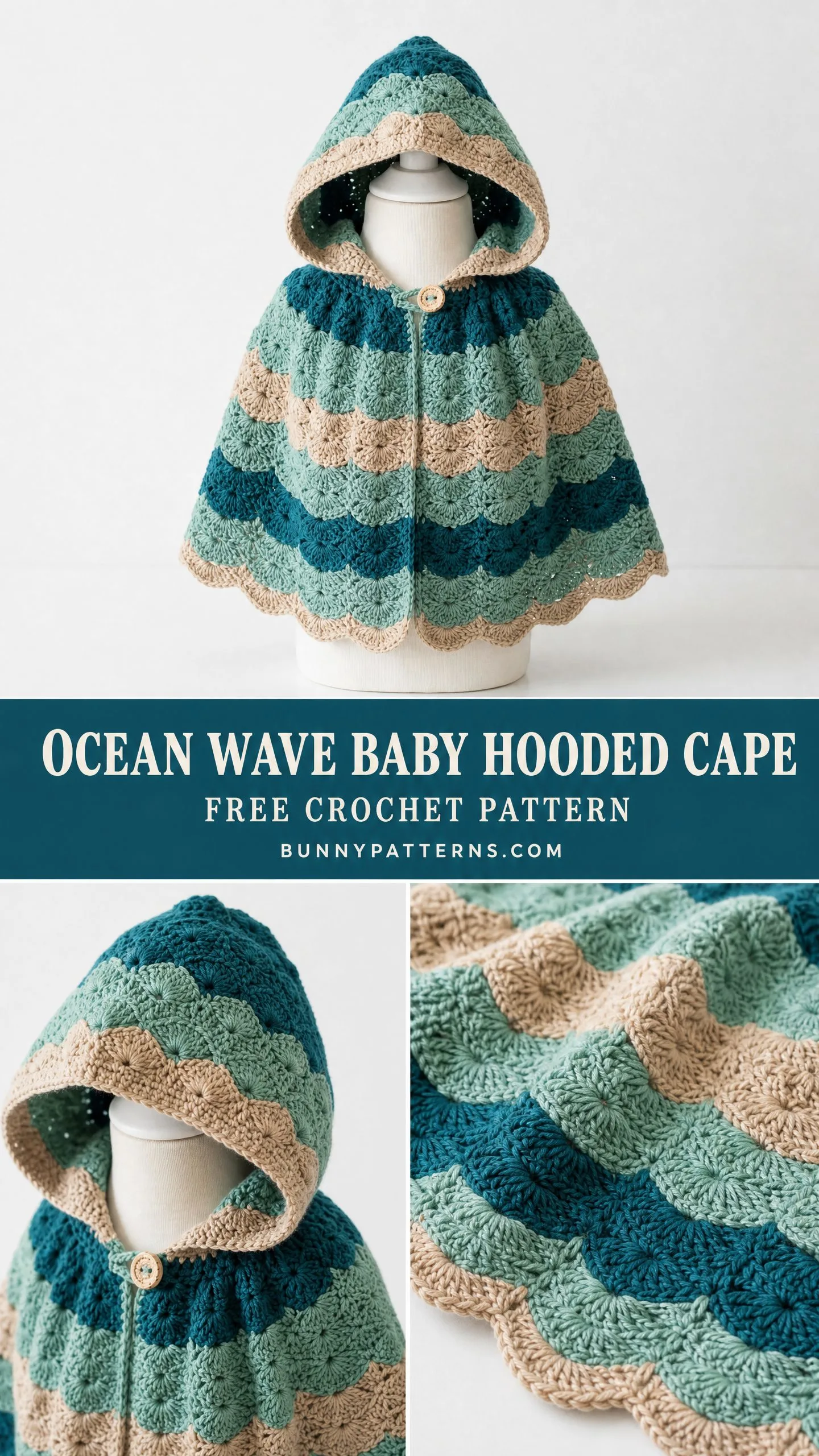 Ocean Wave Baby Hooded Cape Free Crochet Pattern