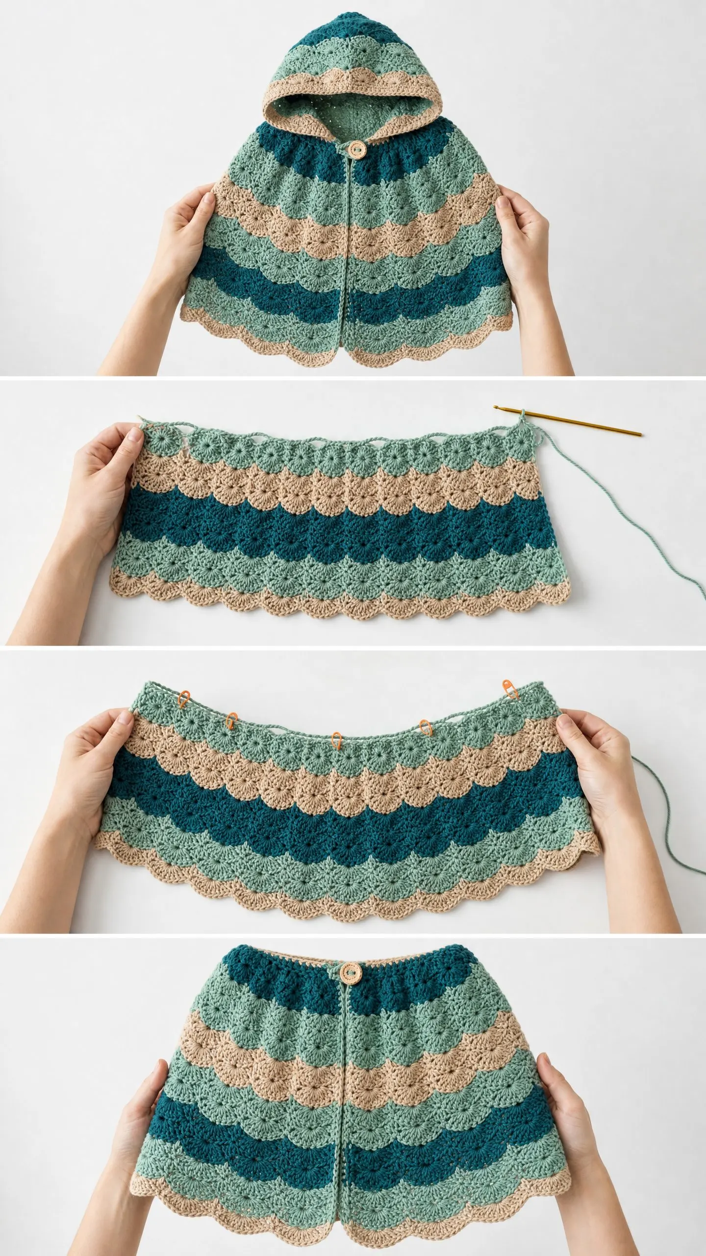 Ocean Wave Baby Hooded Cape Free Crochet Pattern