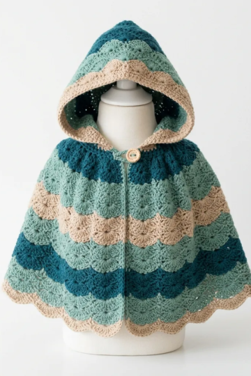 Ocean Wave Baby Hooded Cape Free Crochet Pattern