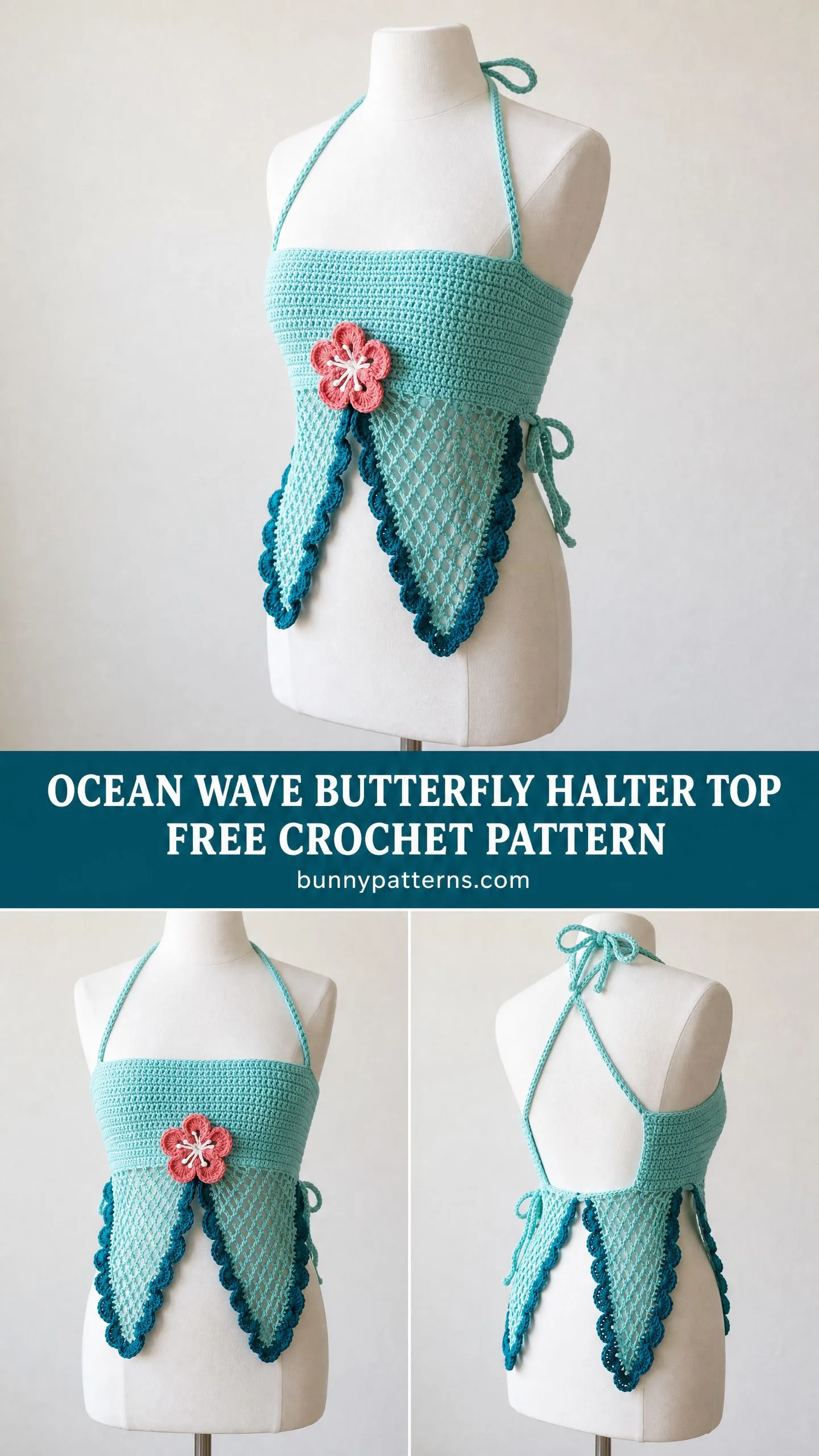 Ocean Wave Butterfly Halter Top Free Crochet Pattern