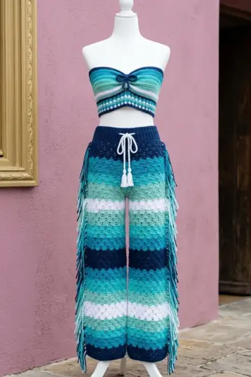 Ocean Wave Crochet Crop Top and Fringe Pants Pattern