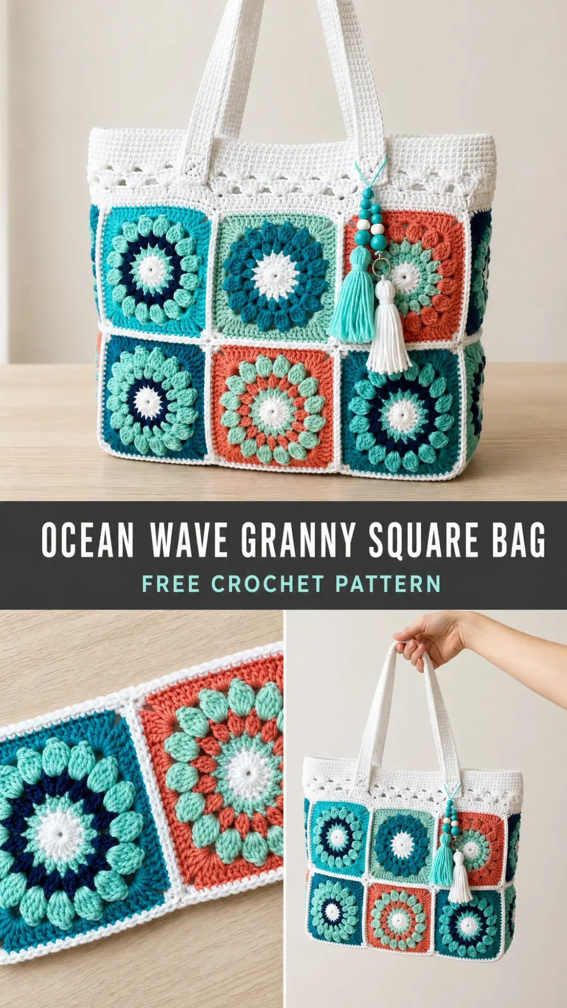 Ocean Wave Granny Square Bag Free Crochet Pattern