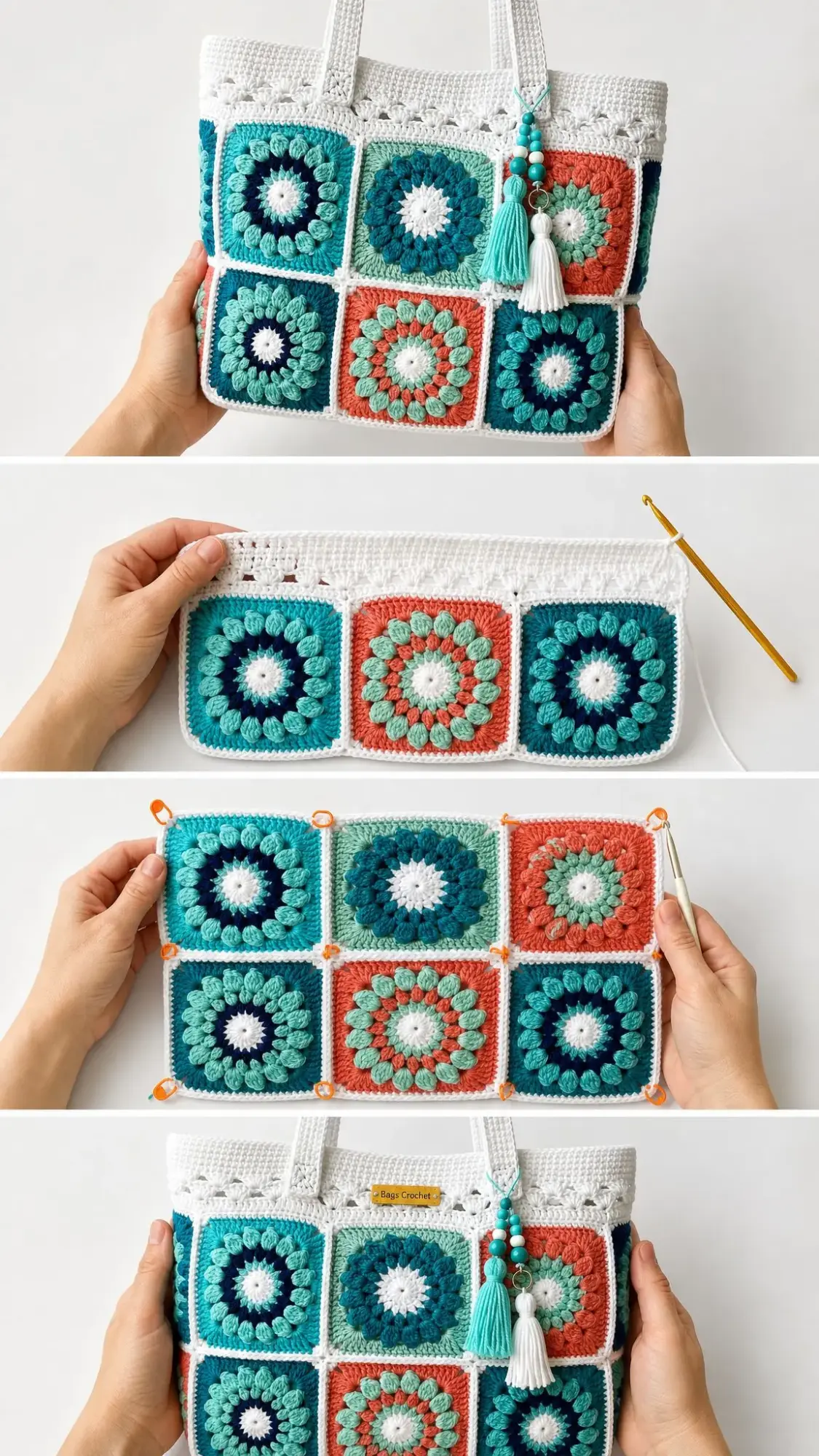Ocean Wave Granny Square Bag Free Crochet Pattern