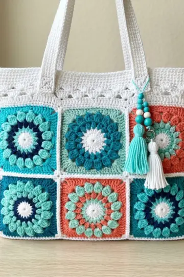 Ocean Wave Granny Square Bag Free Crochet Pattern