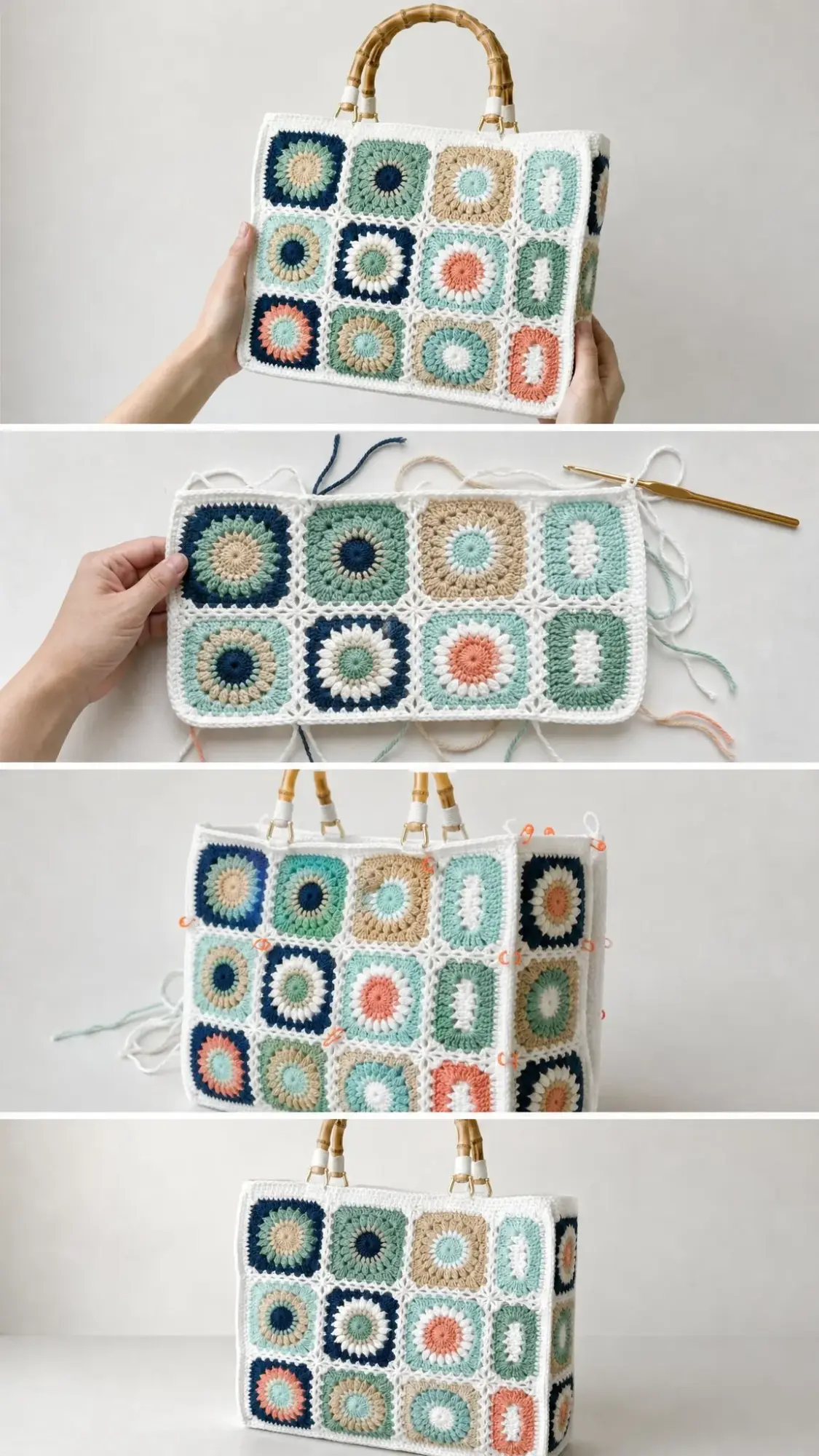 Ocean Wave Granny Square Bamboo Tote Free Crochet Pattern