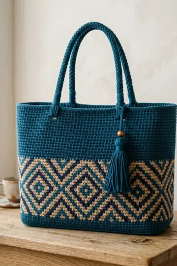 Ocean Wave Tapestry Tote Bag Free Crochet Pattern