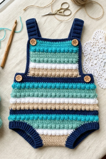 Ocean Waves Baby Romper Free Crochet Pattern