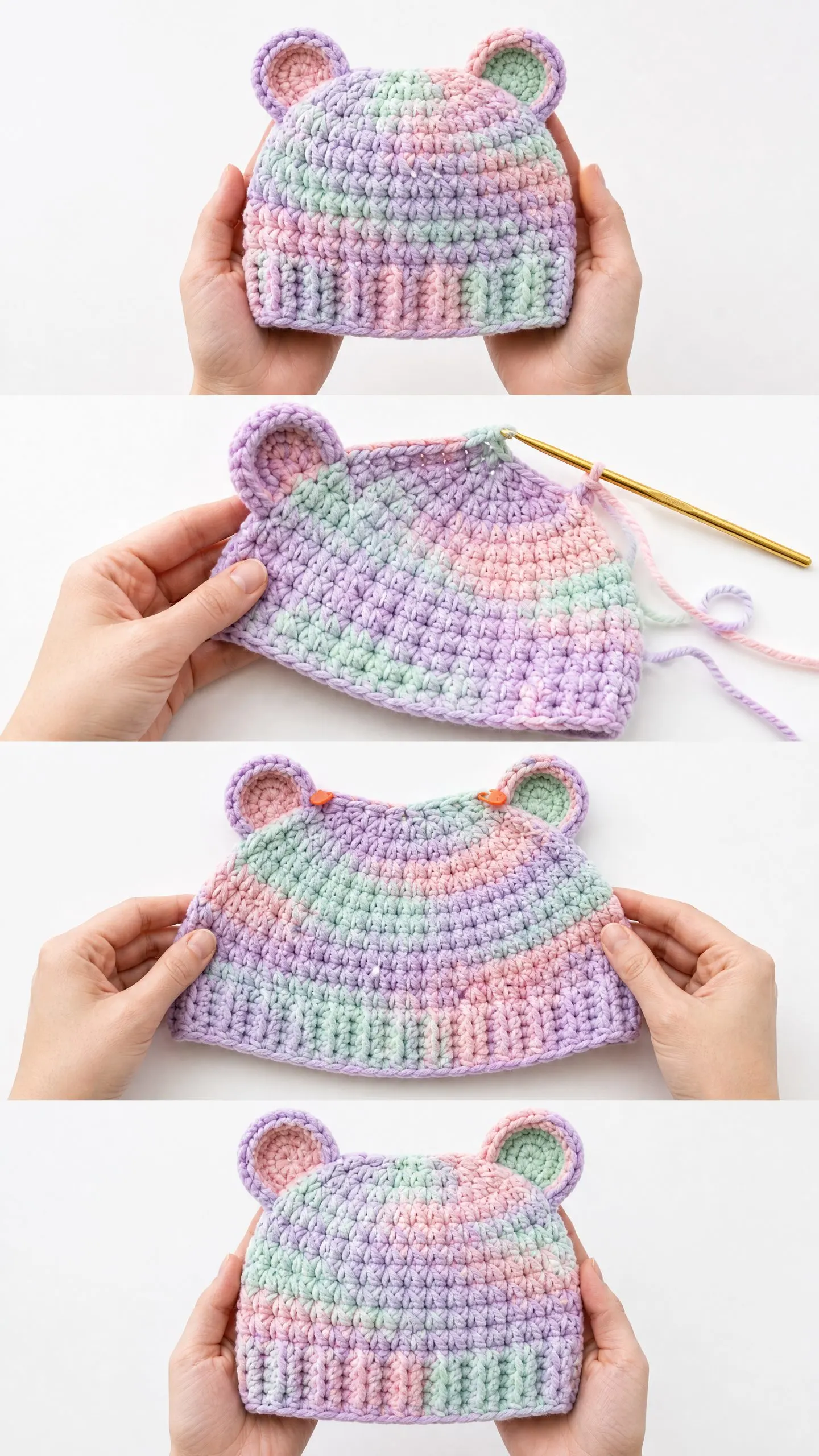 Pastel Rainbow Bear Ear Hat Free Crochet Pattern