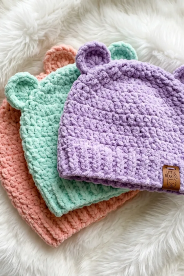 Pastel Rainbow Bear Ear Hat Free Crochet Pattern
