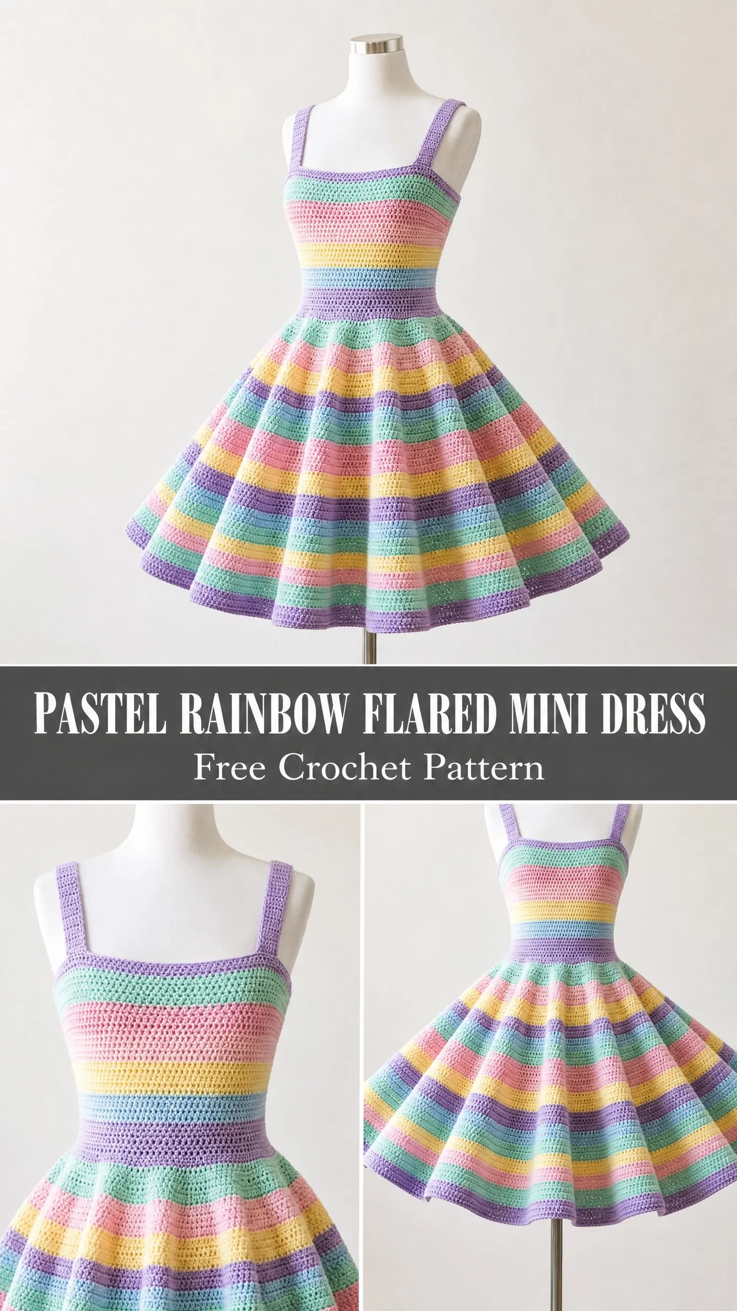 Pastel Rainbow Flared Mini Dress Free Crochet Pattern