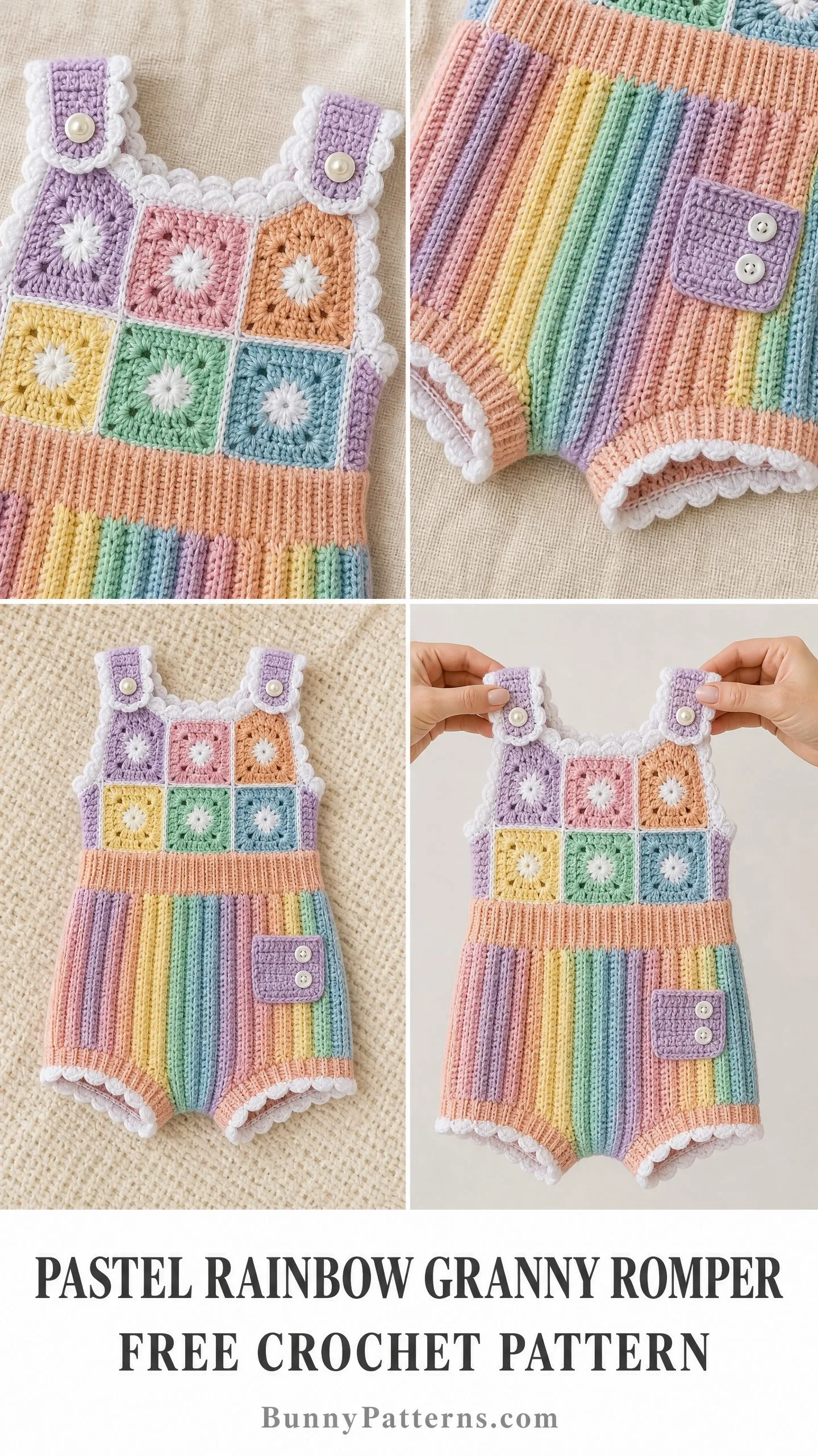 Pastel Rainbow Granny Romper Free Crochet Pattern