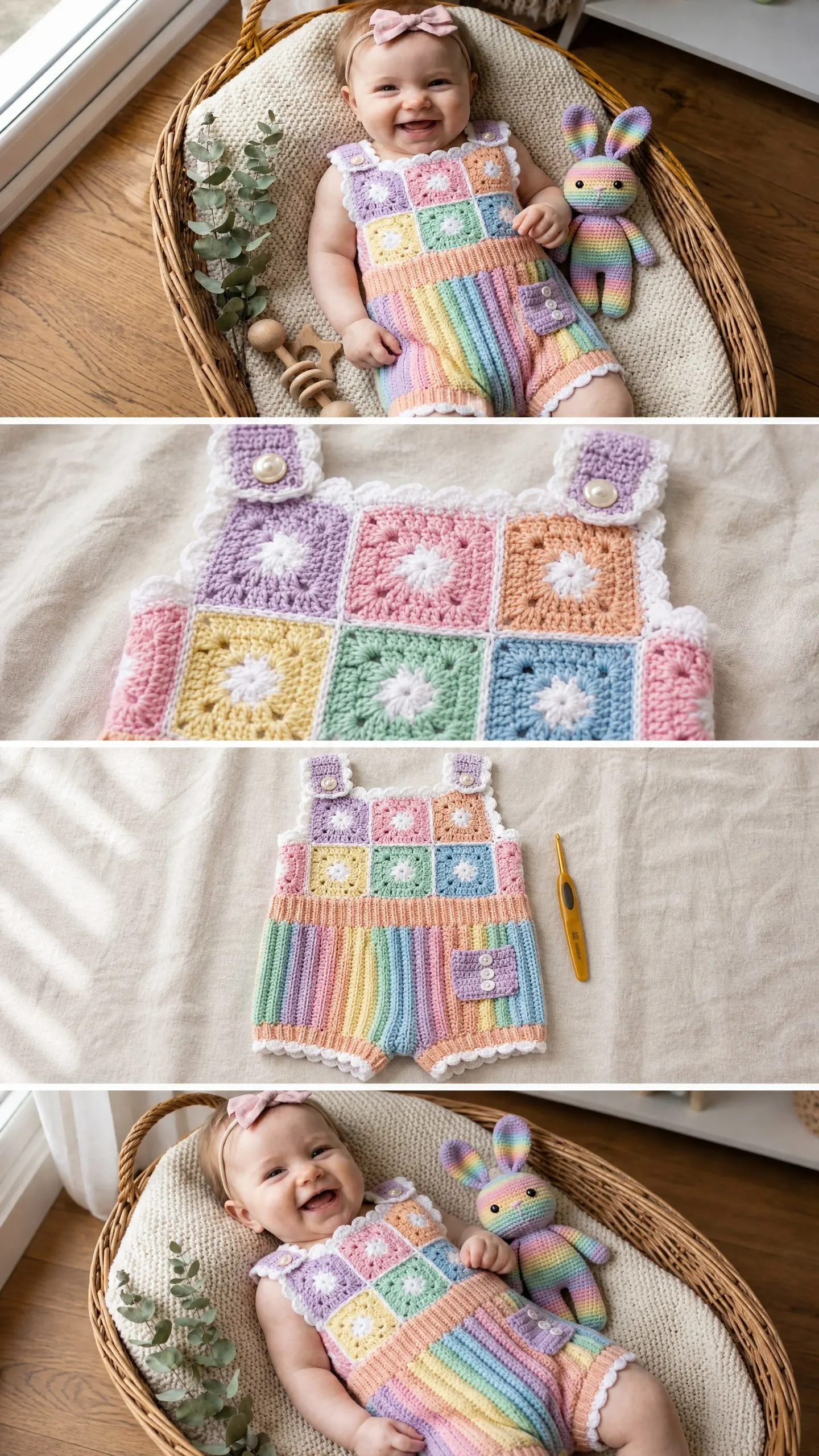 Pastel Rainbow Granny Romper Free Crochet Pattern