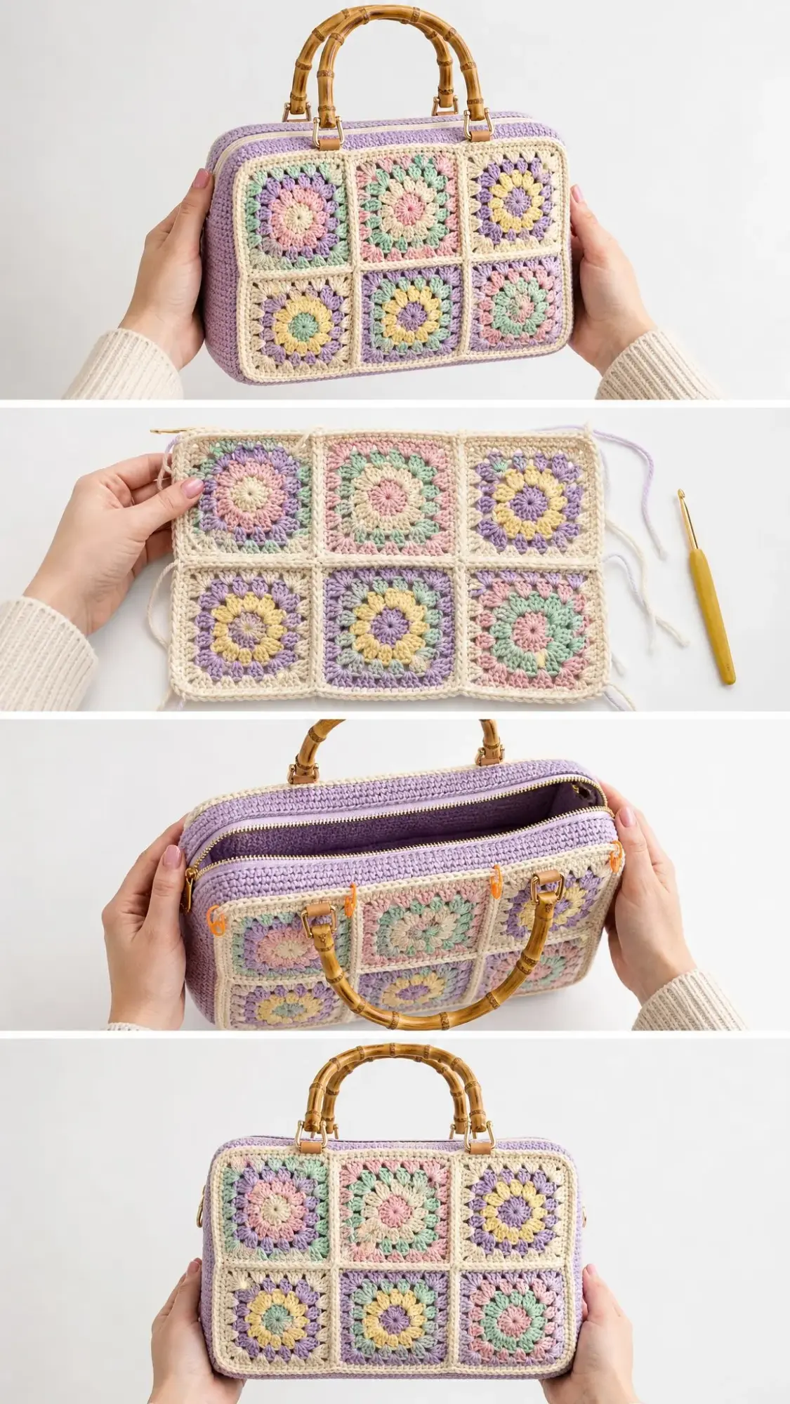 Pastel Rainbow Granny Square Purse Free Crochet Pattern