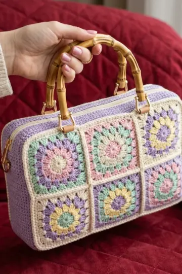 Pastel Rainbow Granny Square Purse Free Crochet Pattern