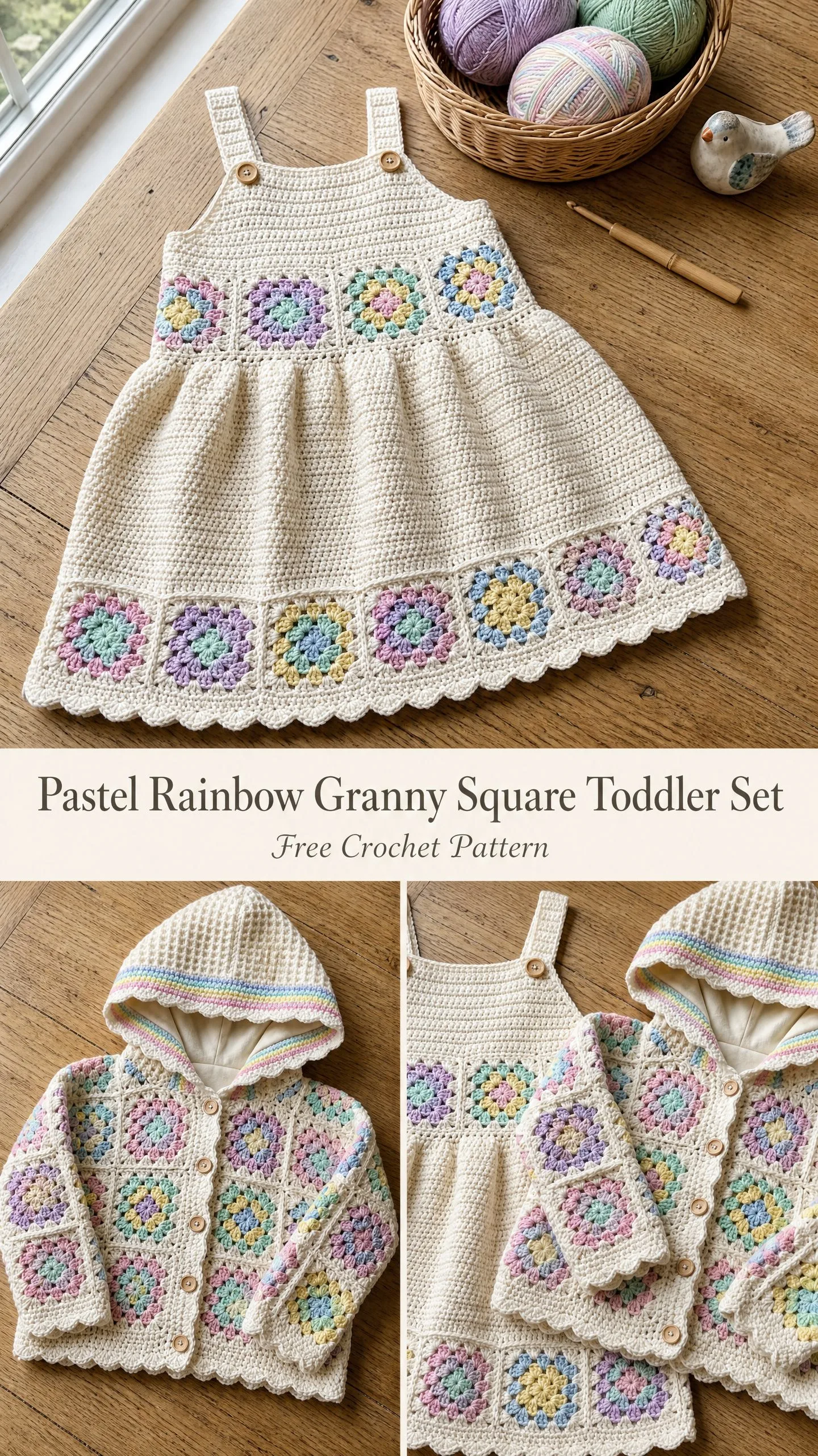 Pastel Rainbow Granny Square Toddler Set Free Crochet Pattern
