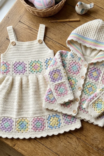 Pastel Rainbow Granny Square Toddler Set Free Crochet Pattern