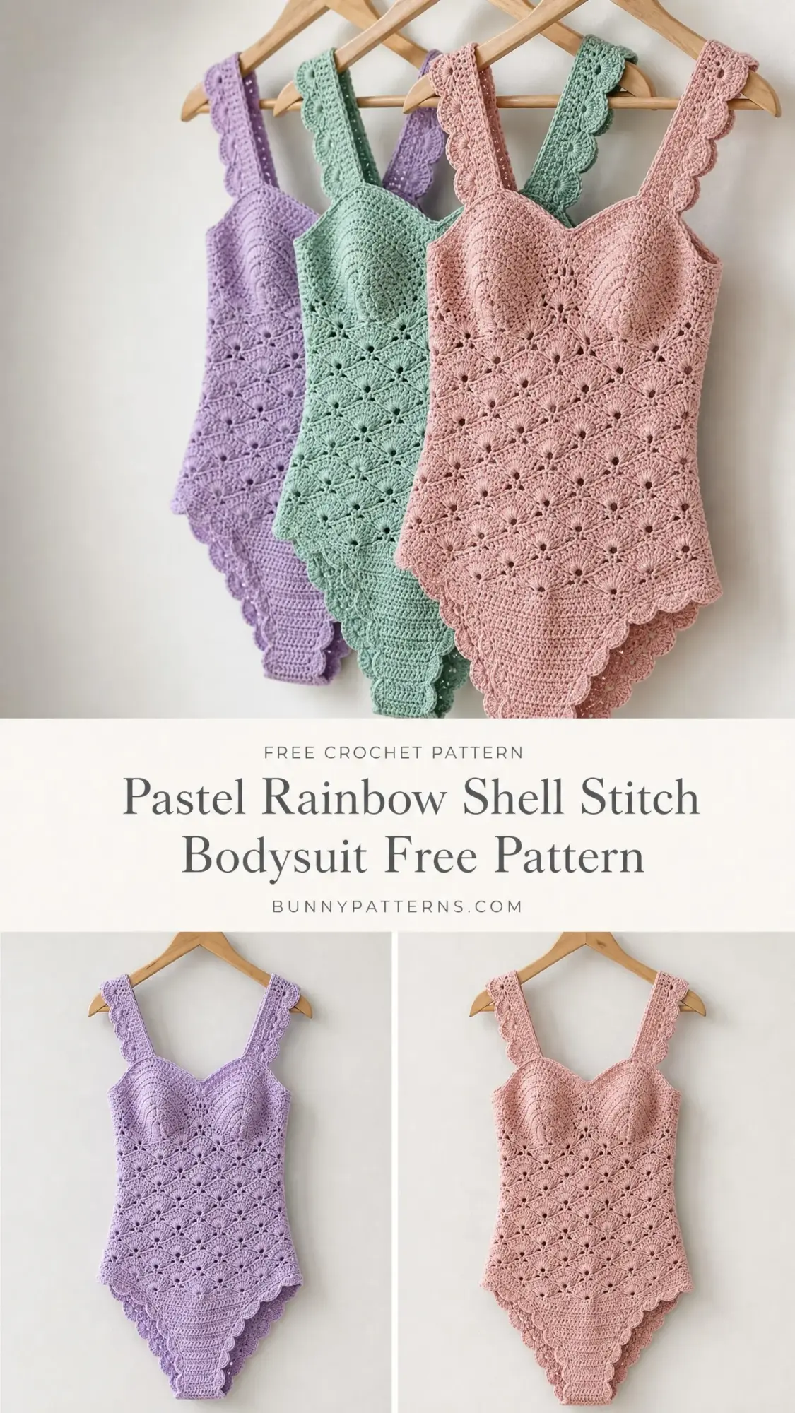 Pastel Rainbow Shell Stitch Bodysuit Free Pattern
