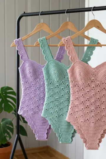 Pastel Rainbow Shell Stitch Bodysuit Free Pattern