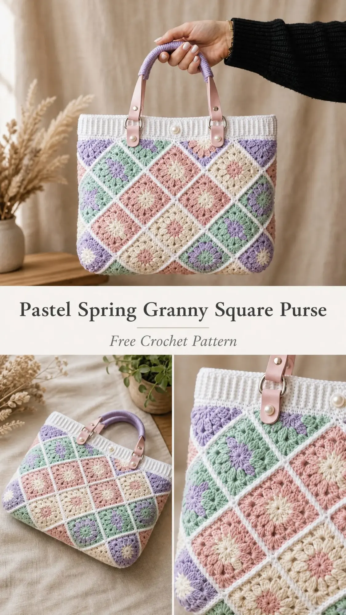 Pastel Spring Granny Square Purse Free Crochet Pattern
