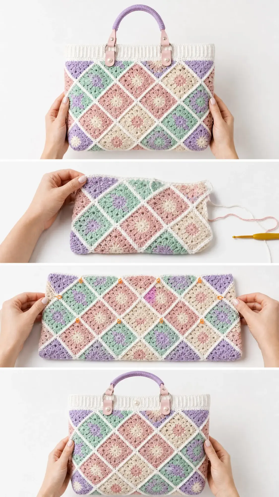 Pastel Spring Granny Square Purse Free Crochet Pattern