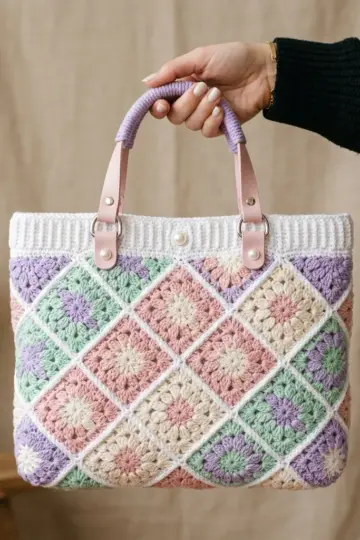 Pastel Spring Granny Square Purse Free Crochet Pattern