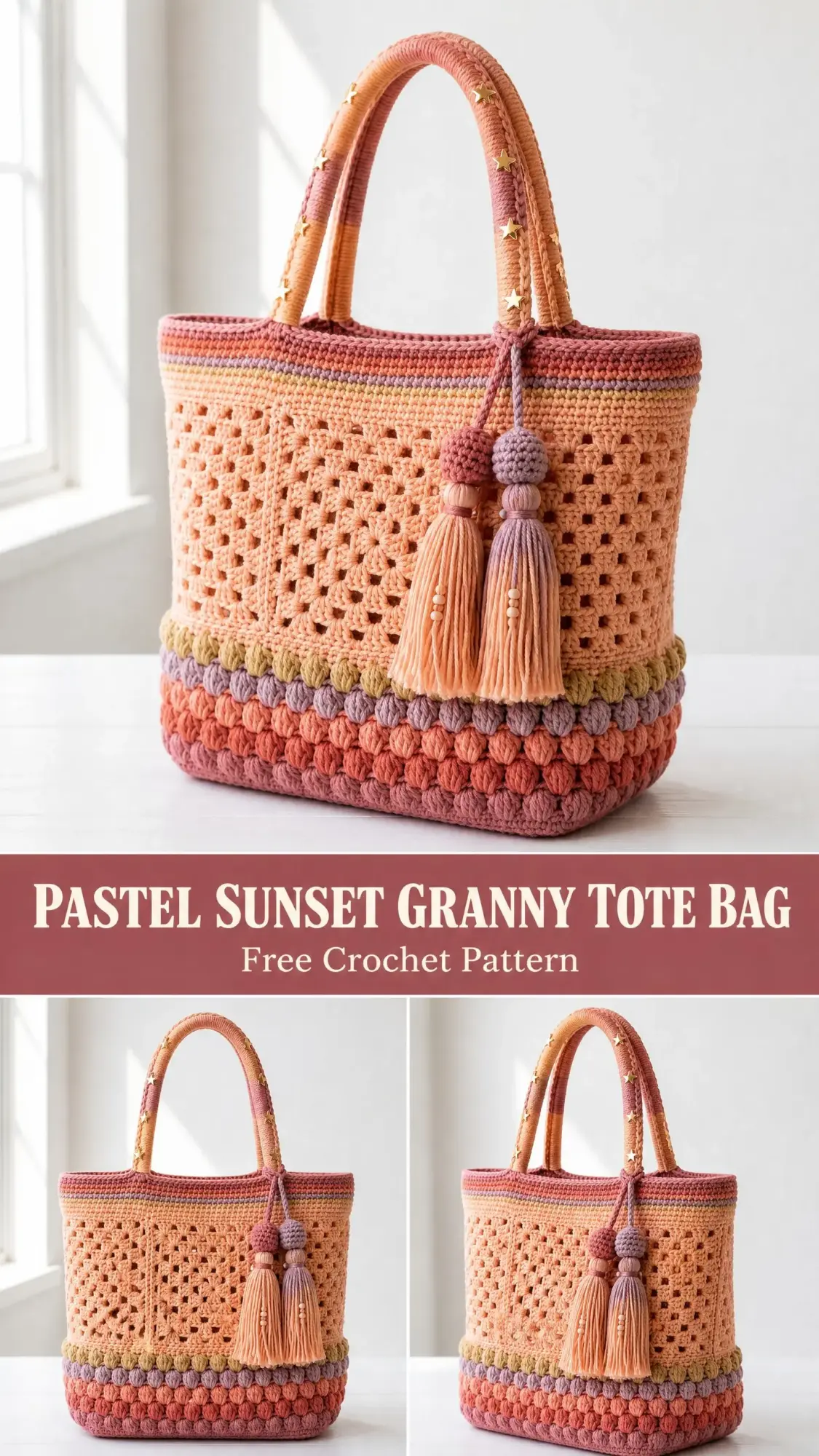 Pastel Sunset Granny Tote Bag Free Crochet Pattern