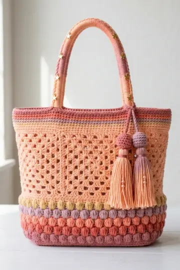 Pastel Sunset Granny Tote Bag Free Crochet Pattern