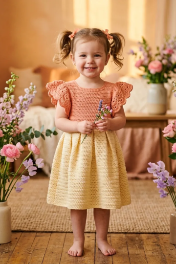 Peach Blossom Flutter Dress Free Crochet Pattern