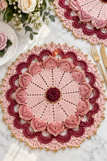Peony Pink Lace Placemat Crochet Pattern