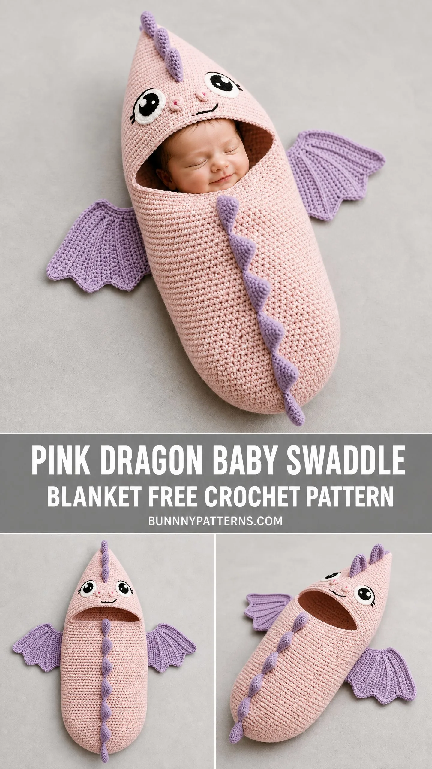 Pink Dragon Baby Swaddle Blanket Free Crochet Pattern