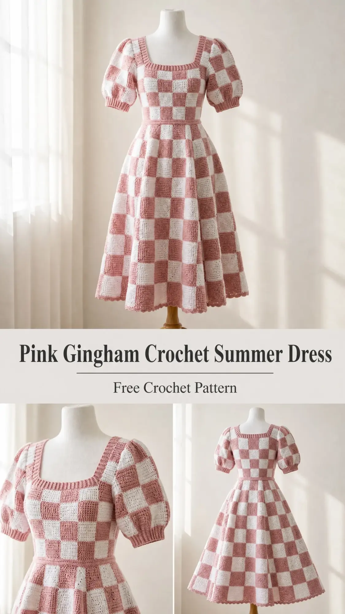 Pink Gingham Crochet Summer Dress Free Crochet Pattern