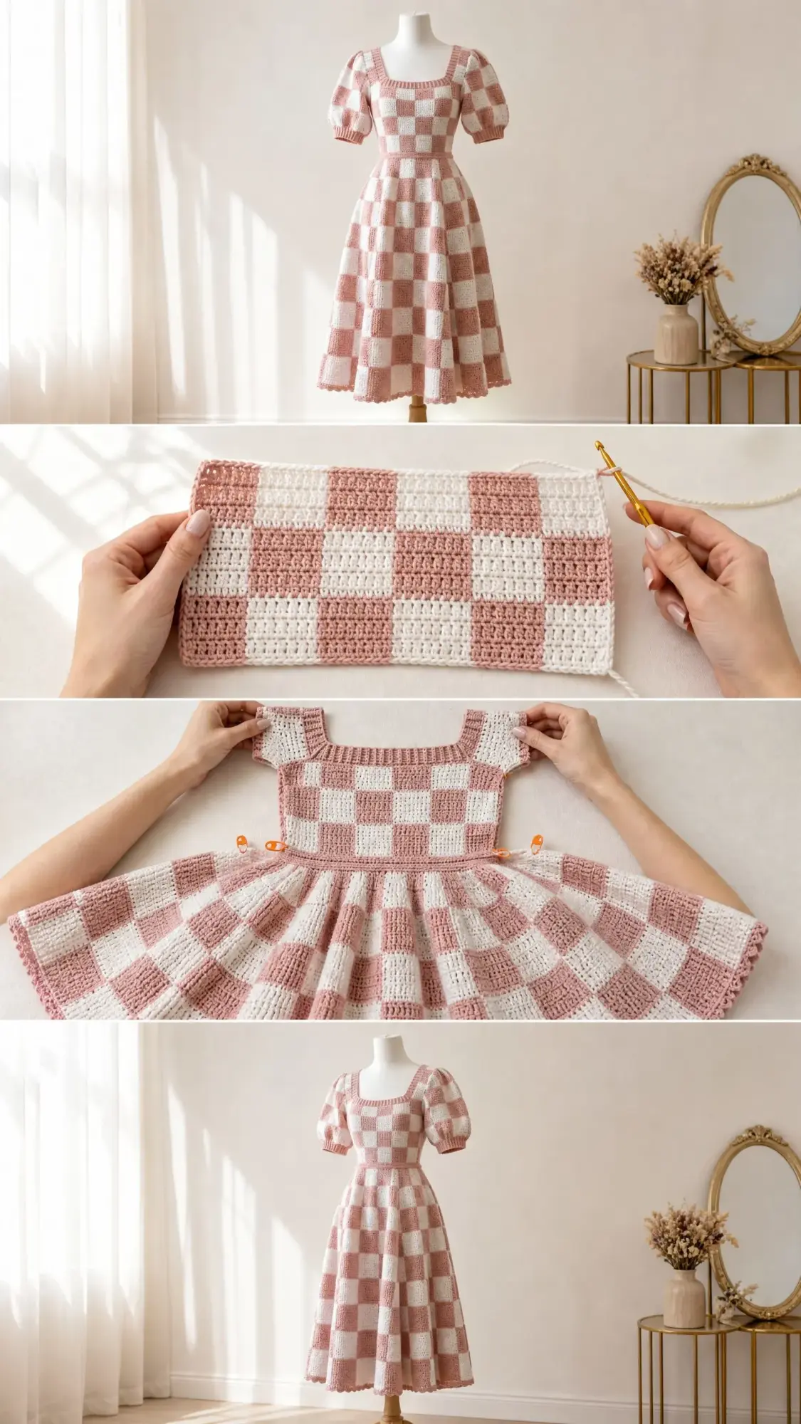 Pink Gingham Crochet Summer Dress Free Crochet Pattern