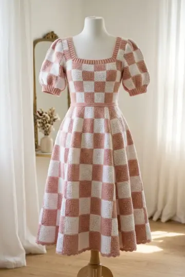 Pink Gingham Crochet Summer Dress Free Crochet Pattern