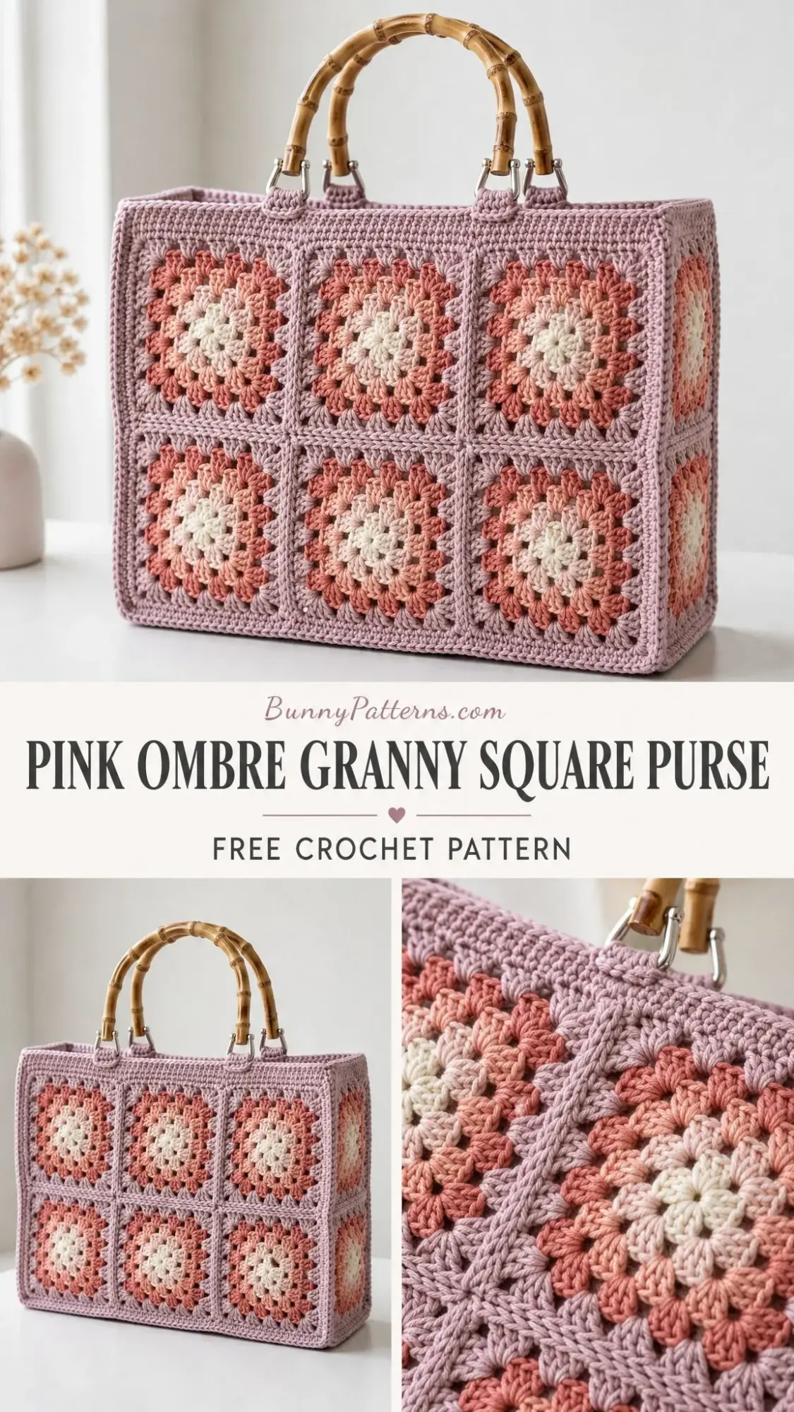 Pink Ombre Granny Square Purse Free Crochet Pattern
