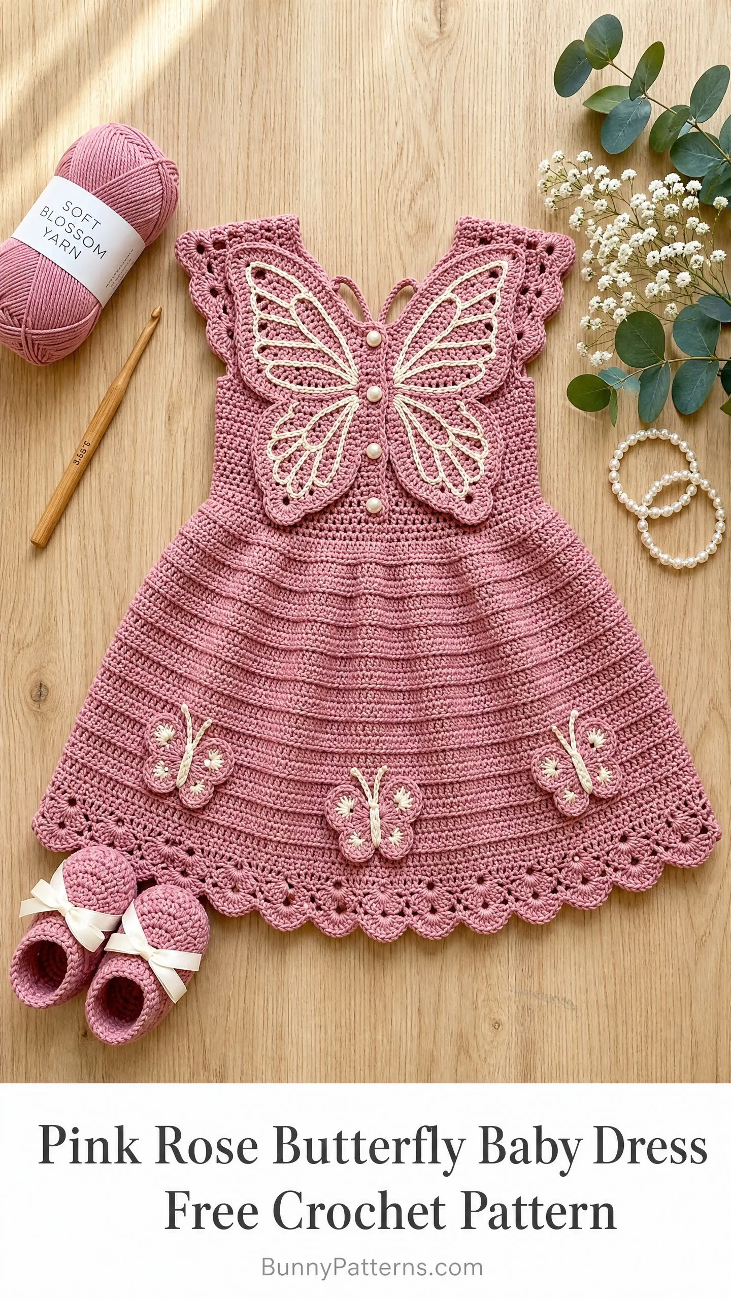 Pink Rose Butterfly Baby Dress Free Crochet Pattern