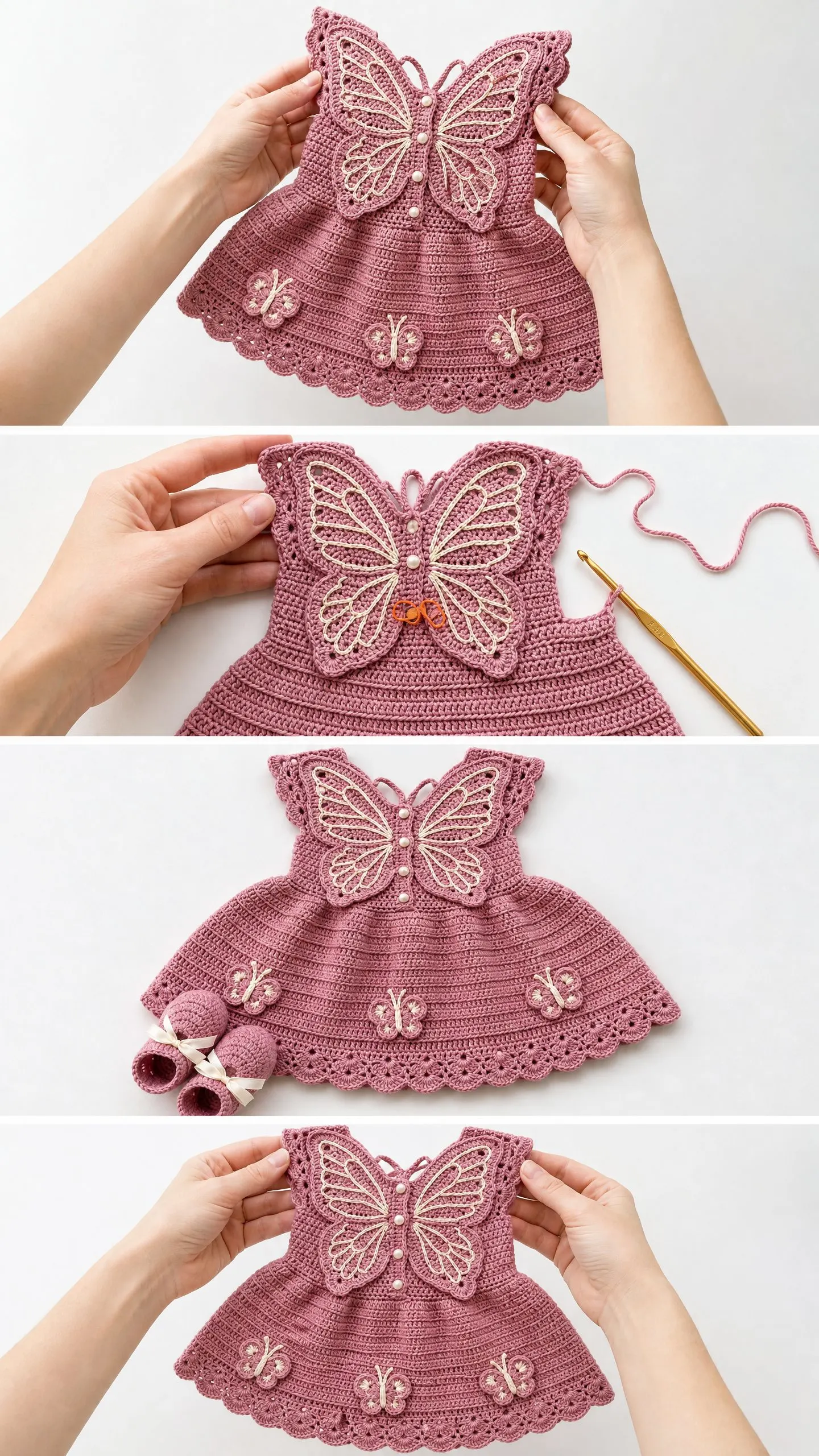 Pink Rose Butterfly Baby Dress Free Crochet Pattern