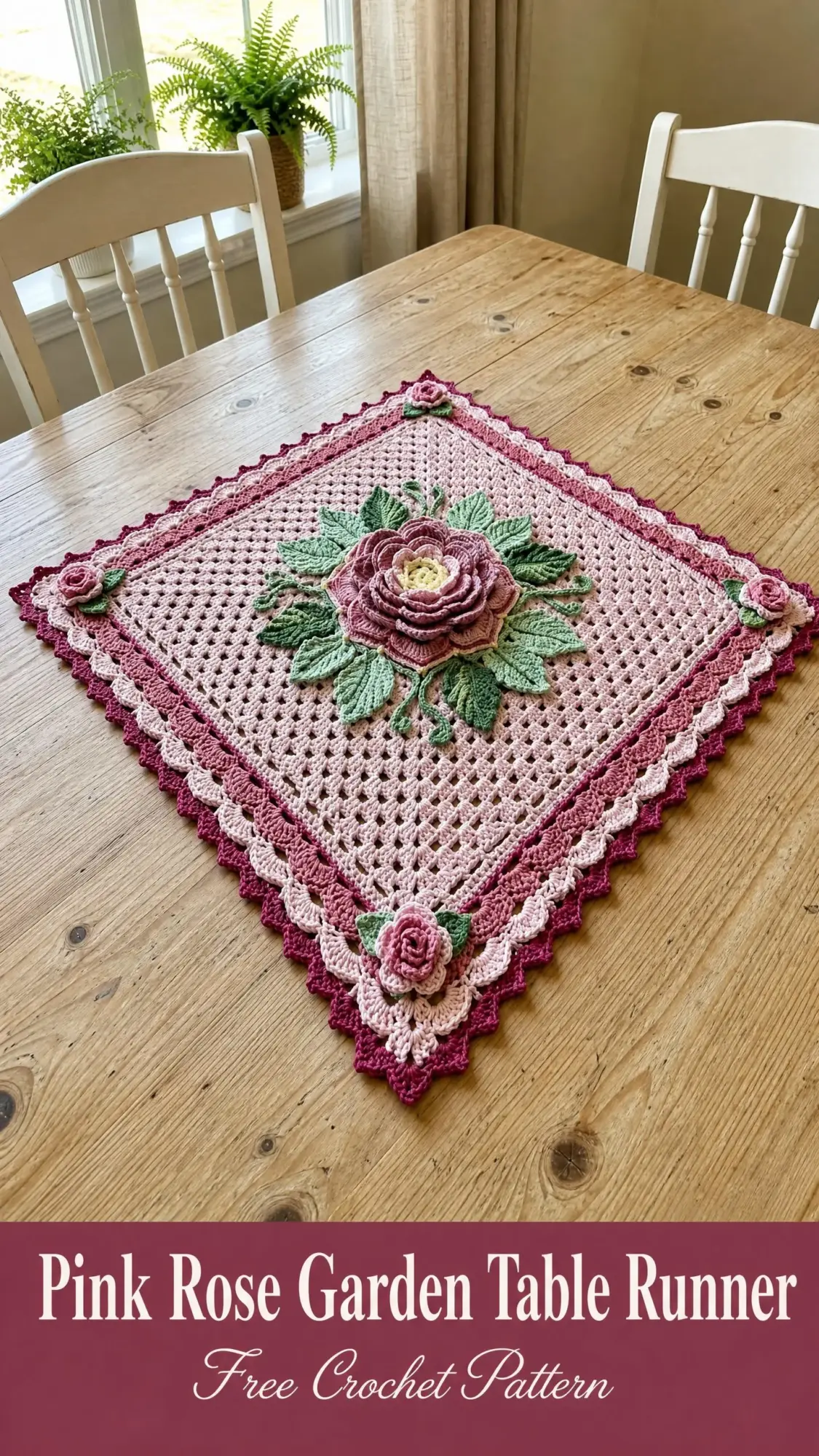 Pink Rose Garden Table Runner Free Crochet Pattern