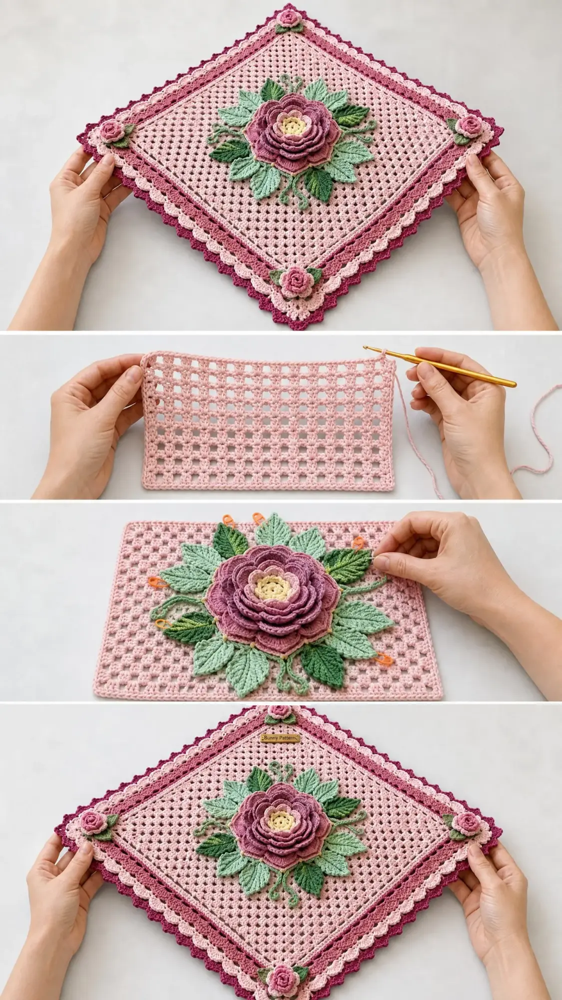 Pink Rose Garden Table Runner Free Crochet Pattern