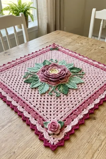 Pink Rose Garden Table Runner Free Crochet Pattern