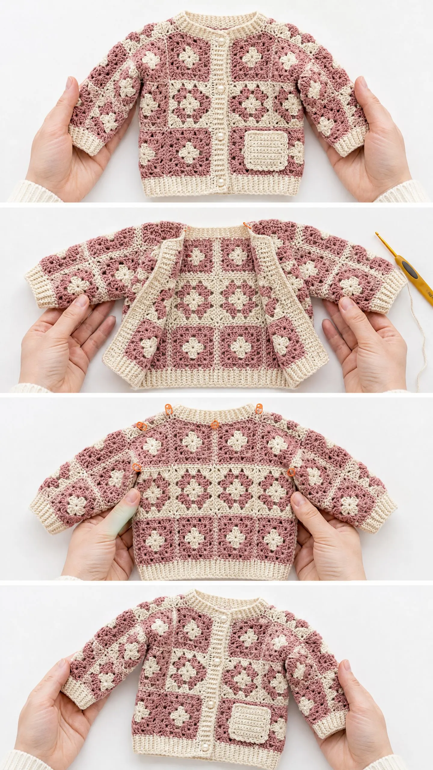 Pink Rose Granny Square Baby Cardigan Free Crochet Pattern