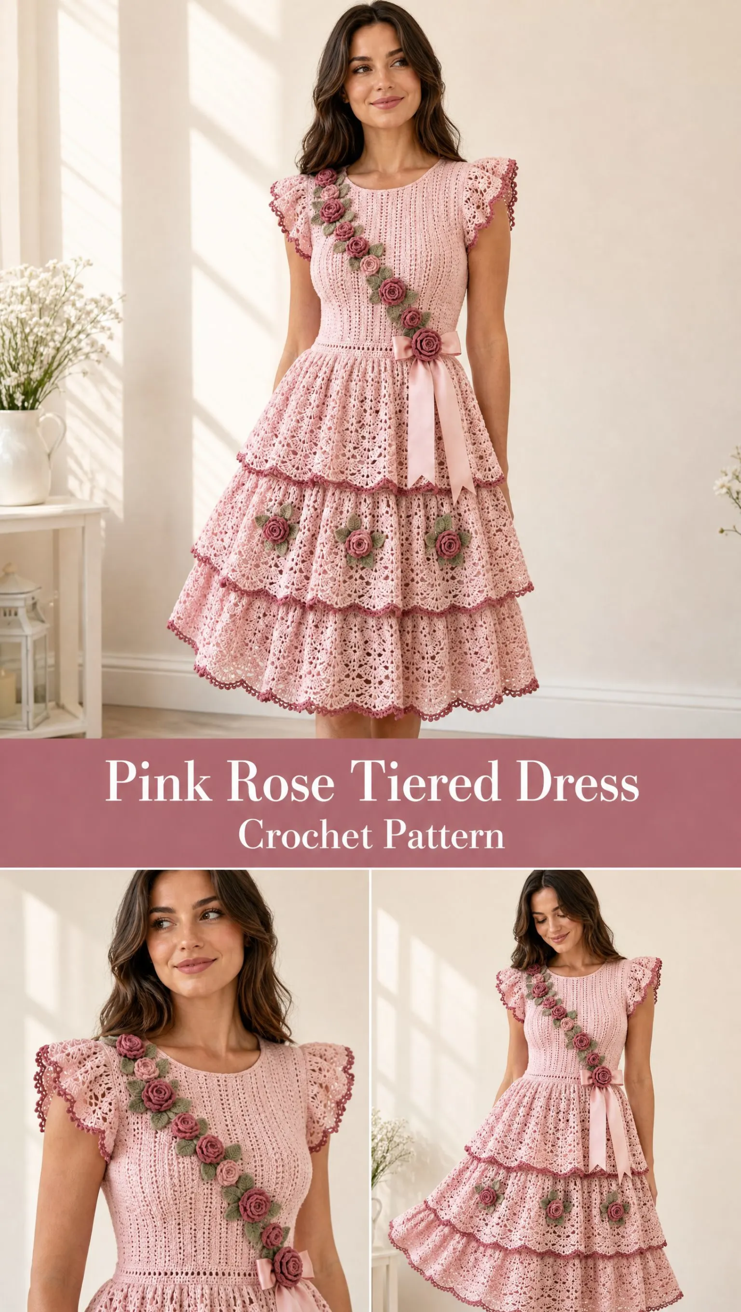 Pink Rose Tiered Dress Crochet Pattern