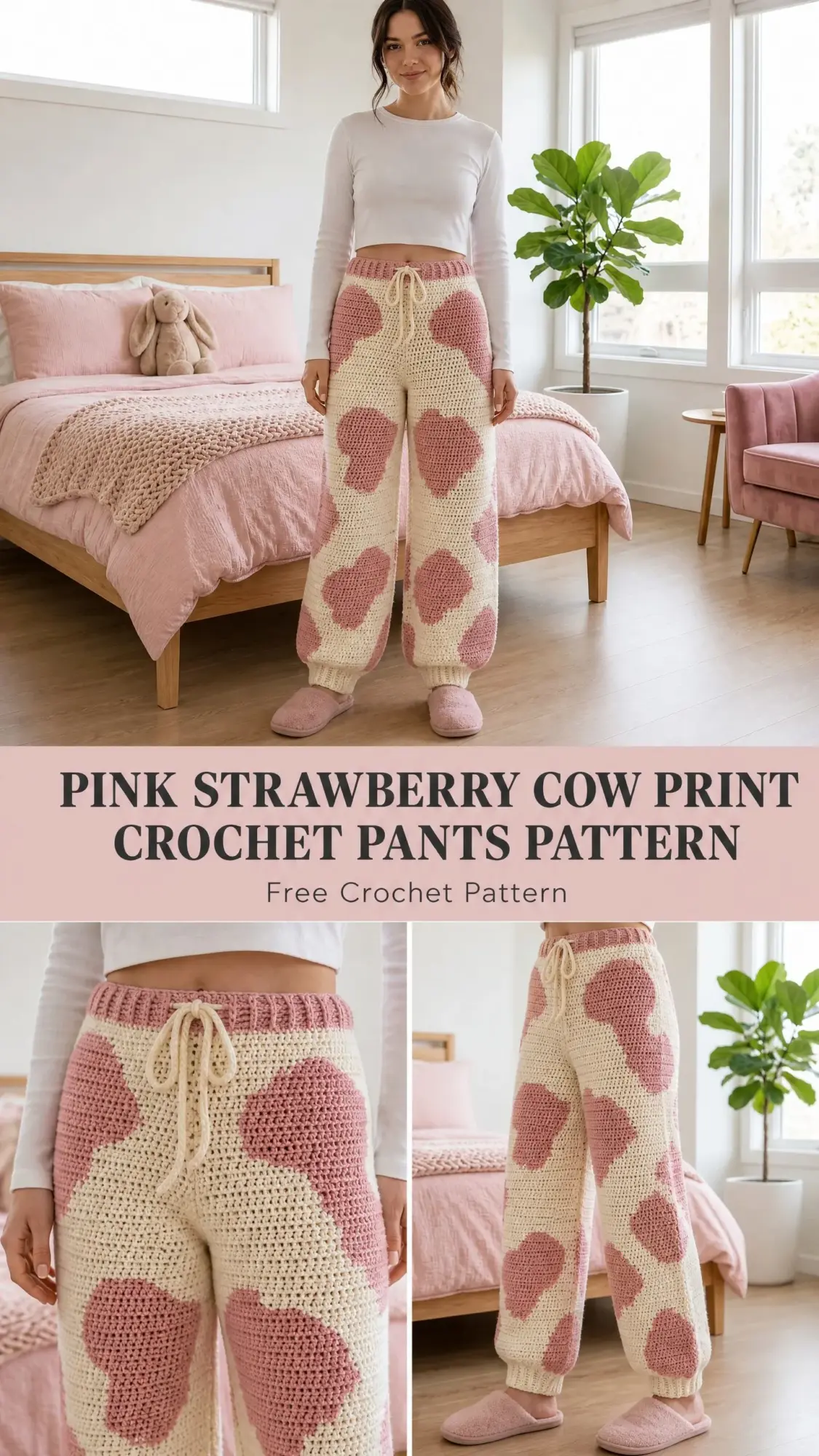 Pink Strawberry Cow Print Crochet Pants Pattern