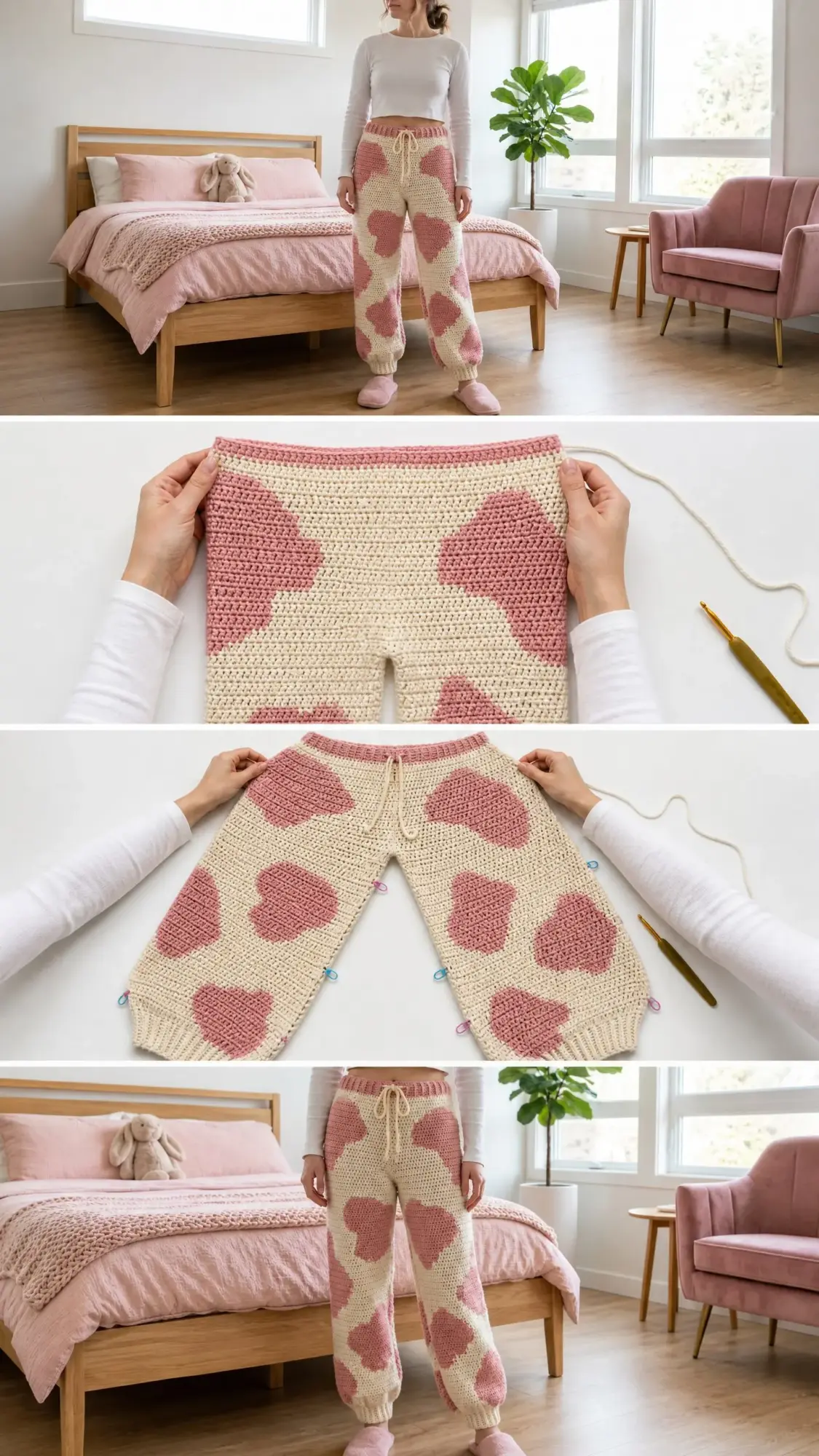 Pink Strawberry Cow Print Crochet Pants Pattern