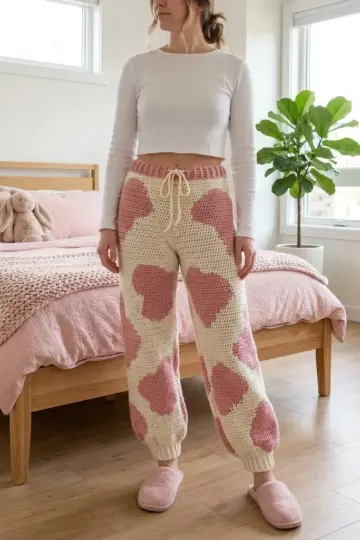 Pink Strawberry Cow Print Crochet Pants Pattern