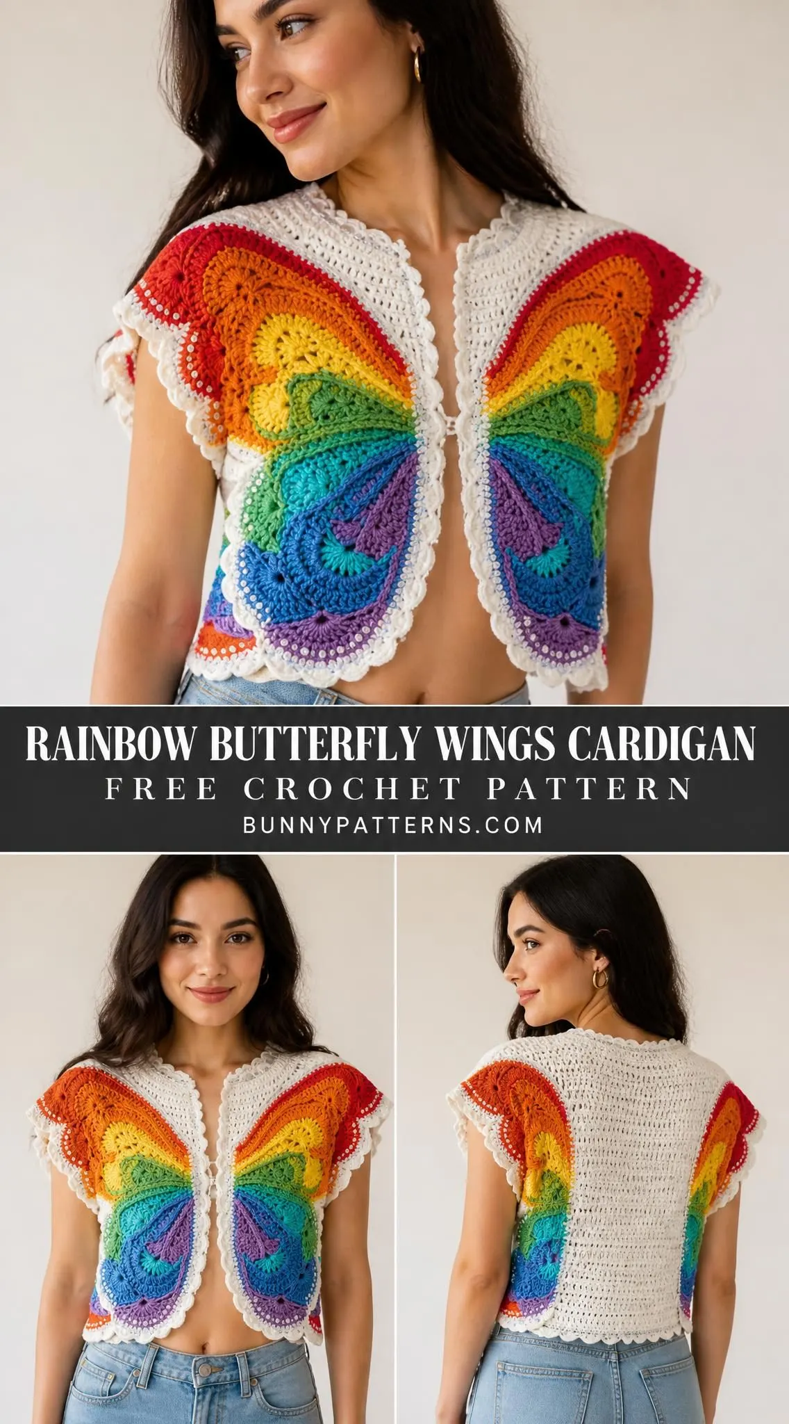 Rainbow Butterfly Wings Cardigan Free Crochet Pattern