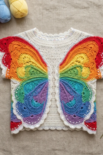 Rainbow Butterfly Wings Cardigan Free Crochet Pattern