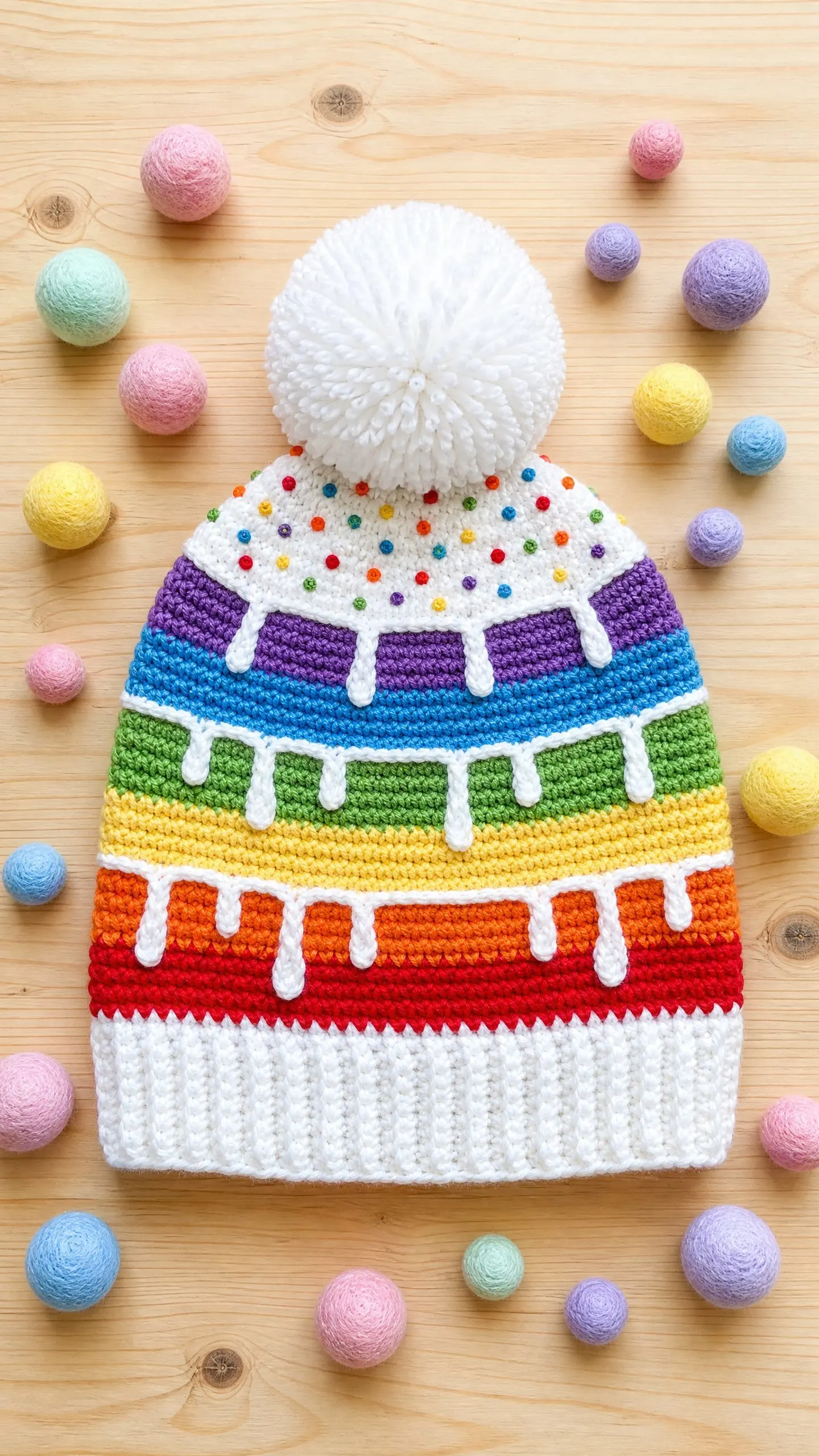 Rainbow Drip Cake Beanie Free Crochet Pattern