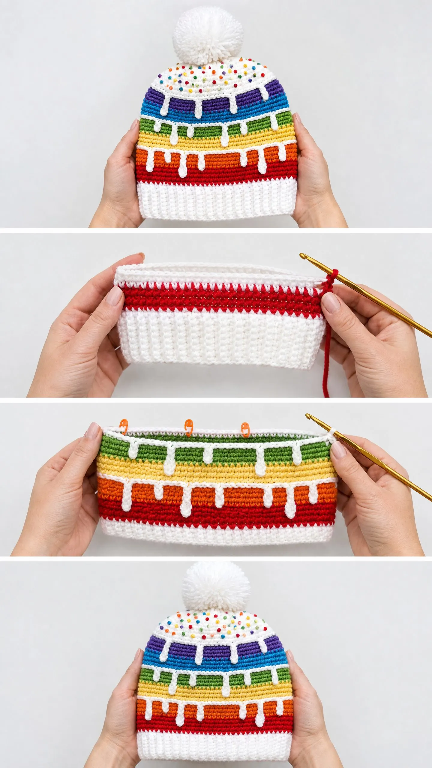 Rainbow Drip Cake Beanie Free Crochet Pattern