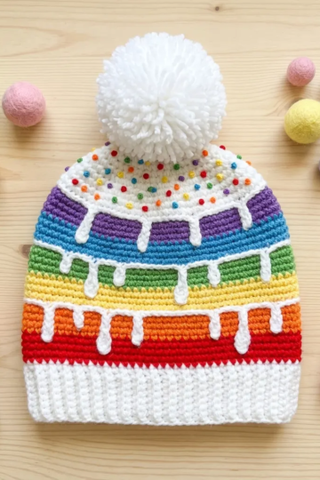 Rainbow Drip Cake Beanie Free Crochet Pattern