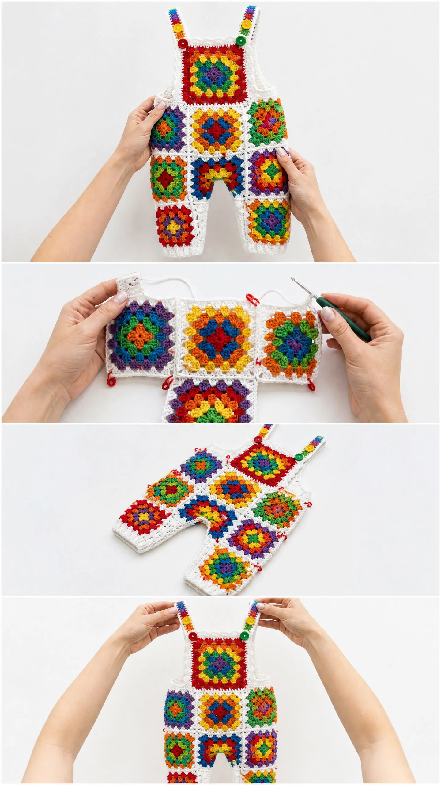 Rainbow Granny Square Baby Romper Free Crochet Pattern